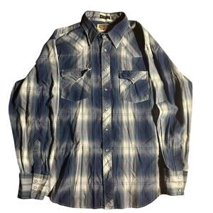 Youngbloods Western  Large Blue Purple Plaid Pearl Button Down Long Sleeve Shirt